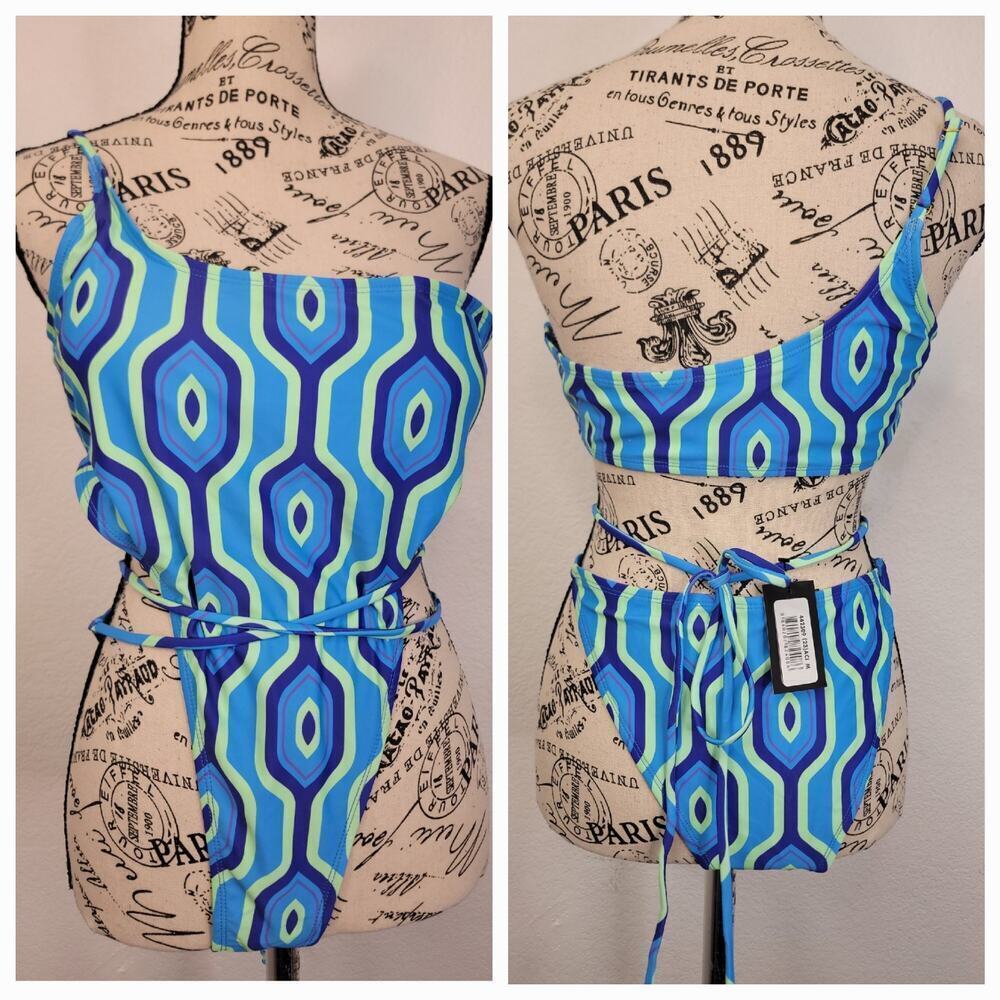 FORPLAY Cut Out One Piece Strappy Swimsuit SZ Medium One Shoulder Monokini